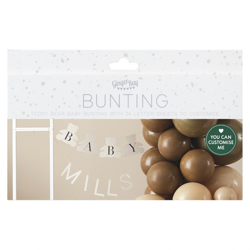 Bunting - Customisable Baby Name Bear - Taupe