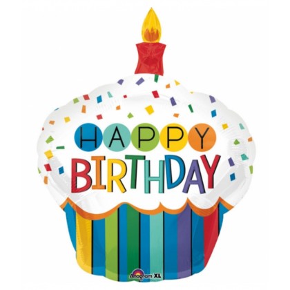 P35 SuperShape "Rainbow Birthday Cupcake" Foil Bal