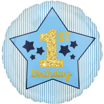S40 Standard Boy 1st Birthday Blue & Gold Foil Bal
