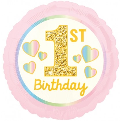 S40 Standard Girl 1st Birthday Pink & Gold Foil Ba
