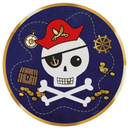 8 Plates Pirates Map Round Papier 23 cm