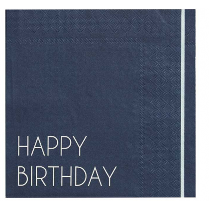 Eco Paper Napkins - Happy Birthday - Navy & Light Blue