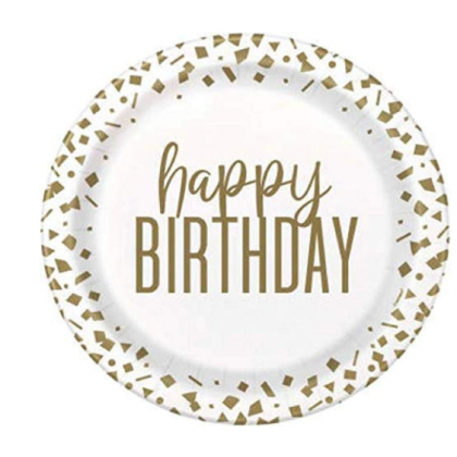 8 Plates Confetti Birthday Round Paper 23 cm