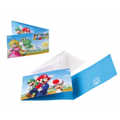 8 Invitations & Envelopes Super Mario Paper 7.9 x