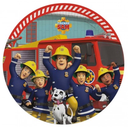 8 Plates Fireman Sam Round Paper 23 cm