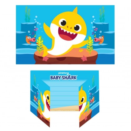 8 Invites and Envelopes Baby Shark Paper
