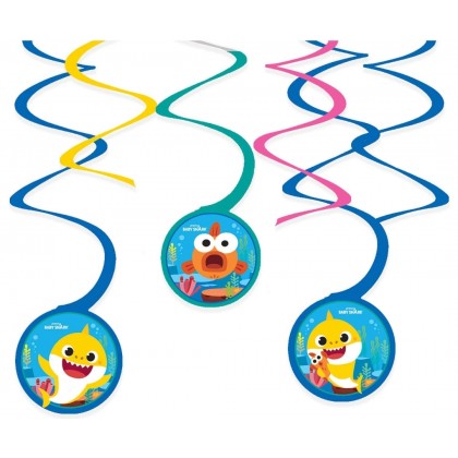 6 Swirl Decorations Baby Shark Paper 30 cm, 60 cm