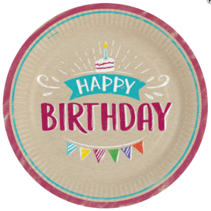 8 Plates My Birthday Party Round Papier 23 cm