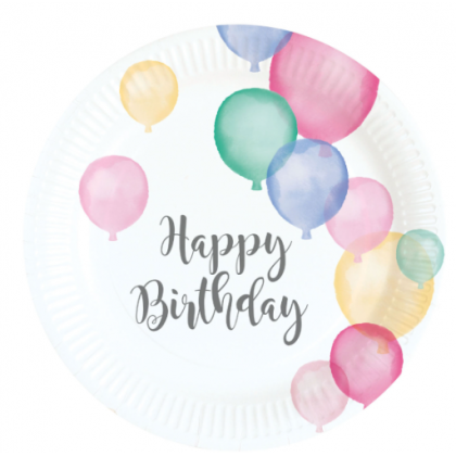 8 Plates Happy Birthday Pastel Round Papier 18 cm