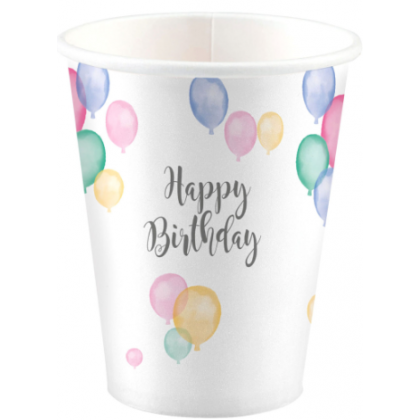 8 Cups Happy Birthday Pastel Paper 250 ml