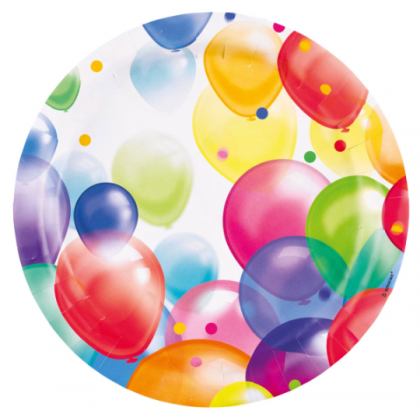 8 Plates Balloons Round Paper 23 cm