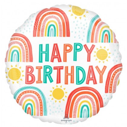 S40 Standard Retro Rainbow Foil Balloon S40 Packaged 45 cm