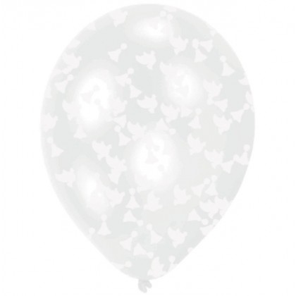 6 Latex Balloons Clear Wedding Confetti Filled Paper Bells & Doves Paper 27,5 cm / 11"