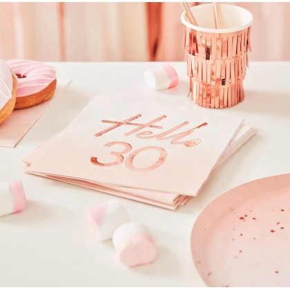 Rose Gold Foiled Watercolour Napkin - Hello 30