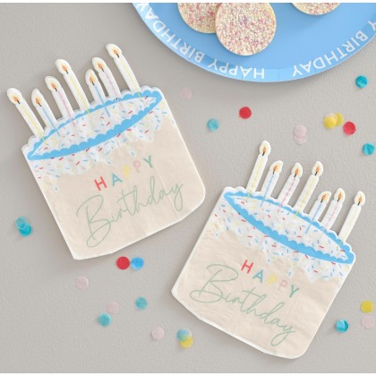 Napkins - Cake Shaped Happy Birthday Paper Napkins - Eco