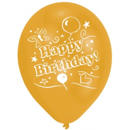 8 Latex Balloons Happy Birthday 2-Sided 25.4 cm / 10"