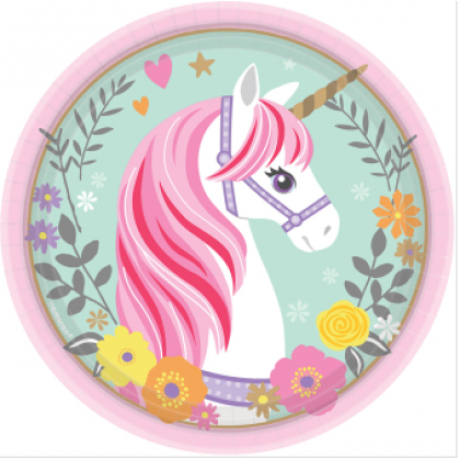 8 Plates Magical Unicorn Round Paper 23 cm