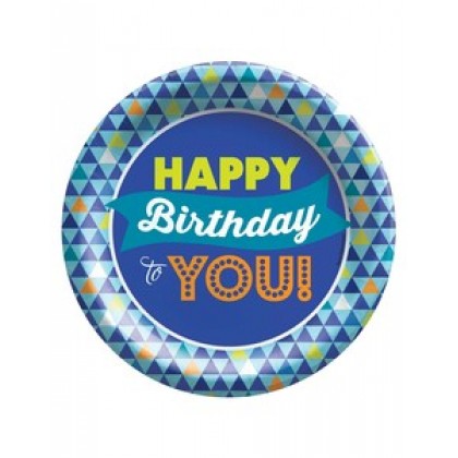 True Blue Birthday Round Plates, 8 1/2"